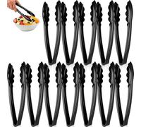 12 Pack Plastic Serving Tongs, Black Heavy-Duty Hard Plastic Cutlery Salad Kitchen Tongs, Comfortable Grip Reusable Serving Utensils for Buffet, Hot & Cold Food, Christmas Parties Holidays Gatherings