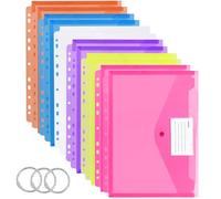 12 Pack Plastic Wallets A4 Plastic Folders with 3 Binder Rings, Punched Pockets A4 Polly Pockets Stationery, Colourful Document Files Popper Wallet for Ring Binder Folders, Lever Arch Files