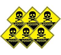 12 Pack Poison Skull and Crossbones Yellow Danger Poison Sign Stickers - 4 Inch Caution Danger Safety Warning Sign Vinyl Label Decals