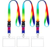 12 Pack Rainbow LGBTQ Lanyard with Card Holder Set Includes Colourful Lanyard Neck Strap and Transparent Badge Holder for Keys ID Card Name Tag Ticket