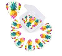 12 Pack Rainbow Pineapple Cartoon Guitar Picks with Organizer Storage Box, 3 Different Thickness Celluloid Plectrums for Acoustic Guitar, Bass, Ukulele, Includes 0.46mm, 0.71mm, 0.96mm