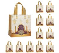12 Pack Ramadan Tote Bags Bulk, Eco-Friendly Polyester Reusable Shopping Bags with Islamic Art Print, Large Capacity Foldable Tote for Eid Gift, Charity, Grocery, Travel (9.06"x8.67"x4.33")