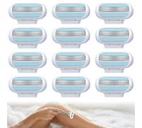 12 Pack Razor Blades Refills Replacement for Gillette Venus Razor, Blue | 3-Layer Blades Smooth for Women, Extra Smooth Comfort Glide with Moisture Strip, Washable Pivoting Heads