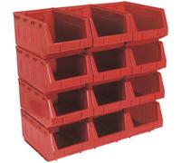 12 PACK Red 210 x 335 x 165mm Plastic Storage Bin - Warehouse Part Picking Tray