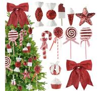 12 Pack Red Christmas Candy Cane Donuts Cupcakes Ice Cream Bow Ornaments for Christmas Tree Decorations Glitter Foam Hanging Dessert Candyland Decor for Holiday Crafts New Year Party Xmas Suppiles
