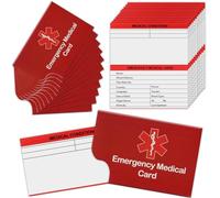 12 Pack Red Emergency Contact ID Wallet - Pocket Size, Medication List, Caretaker Cards