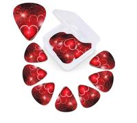 12 Pack Red Fireworks Guitar Picks with Organizer Storage Box, 3 Different Thickness Celluloid Guitar Pick Abstract Art Pics Plectrum for Acoustic Electric Guitar, Ukulele, Bass