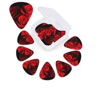 12 Pack Red Roses Guitar Picks with Organizer Storage Box, 3 Different Thickness Celluloid Guitar Pick Abstract Art Pics Plectrum for Acoustic Electric Guitar, Ukulele, Bass