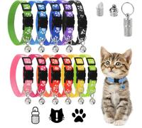 12-Pack Reflective Cat Collars with Bells - Adjustable Quick Release, Easy to Fit, Safe & Comfortable for All Cats, Soft Cotton Material, Animal Print Design, Vibrant Colors