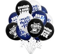 12 Pack Retirement Balloons - 12 Inch Latex Balloons for Retirement Party Decorations with Multiple Sayings (Blue, White, Black)