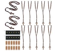 12 Pack Rosarios Catolicos Para Recuerdos, Wooden Rosary Necklace Set with Kraft Cards and Black Pouches, Catholic Baptism Favors for First Communion Confirmation Gifts