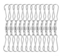 12 Pack Rotating Double Hook Clips | 360 Degree Swivel Stainless Steel Hangers for Bird Feeders | Flower Pots | Wind Chimes | Garden Decor | Silver | 7.2cm