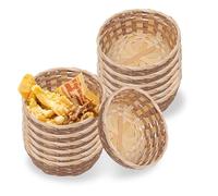 12 Pack Round Gift Baskets, 17cm Bamboo Bread Basket Handmade Woven Food Roll Baskets Small Fruit Serving Basket for Kitchen Storage Restaurant Display