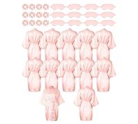 12 Pack Satin Women Robes Kimono Robe Bulk with Sleeping Mask and Hair Tie Sets Silky Bathrobes for Birthday Wedding Party, Pink, One Size
