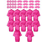 12 Pack Satin Women Robes Kimono Robe Bulk with Sleeping Mask and Hair Tie Sets Silky Bathrobes for Birthday Wedding Party, Rose Red, One Size