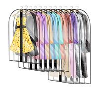 12 Pack See Through Breathable Clothes Covers with Zip, Waterproof Dustproof Garment Covers Bags Moth Proof Dress Bag Covers Damp-proof Mens Suit Storage Bag for Wardrobe Storage and Travel