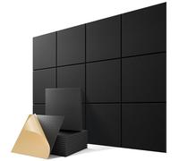 12 Pack Self-Adhesive Acoustic Panels, 12" X 12" X 0.4" High-Density Polyester Sound Proof Foam Panels for Walls, Soundproof Wall Panels for Home & Office (Black)
