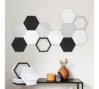 12 Pack Self-adhesive Acoustic Panels，12" X 14" X 0.4" Hexagonal Panels to Absorb Noise and Eliminate Echoes，Sound Proofing Padding Acoustic Treatment for Studio, Home and Office (Black&White&Grey)