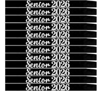 12 Pack Senior Sash 2026, Silver Glitter Black Satin Finally Graduated Senior Cheerleader Sashes for Class of 2026 Graduation Party Supplies, Black Silver