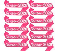 12 Pack Senior Sash 2026, Silver Glitter Hot Pink Satin Finally Graduated Senior Cheerleader Sashes for Class of 2026 Graduation Party Supplies, Hot Pink Silver