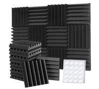 12 Pack Set Acoustic Foam Panels, 2" x 12" x 12" Sound Proofing Panel, Foneso Acoustic Wall Panels, Black Sound Absorbing Panel for Studio/Podcast Recording/Playrooms/Offices (Wedge Tiles)