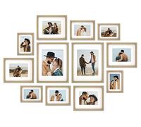 12 Pack Shadow Box Style Gallery Wall Frame Set - Rustic Photo Frame Set with Mat for 8x10, 5x7 and 4x6 - Multiple Sizes Picture Frame Set for Wall Collage-Farmhouse Assorted Deep Picture Frames(Oak)