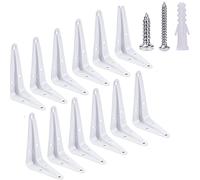 12 Pack Shelf Brackets 4 x 3 Inch White Heavy Duty Metal L Brackets for Shelf Bracket J Brackets Wall Angel Corner Brace for Wood Shelves, Rustic Farmhouse Decorative L Bracket