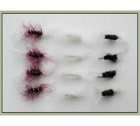 12 Pack Shipman Buzzer -Claret, White & Black, Choice of Sizes, Fly Fishing (12, Mixed)