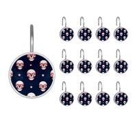 12 Pack Shower Curtain Hooks, Bright Human Skulls and Stars on Navy Blue Background Heavy Duty Rustproof Bathroom Hangers for Bathroom Shower Rod Window Curtains