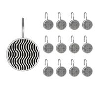12 Pack Shower Curtain Hooks for Bathroom, Decorative Stainless Steel Rings Hooks for Shower Window Rods Curtains - Vintage Art Monochrome Waves Pattern