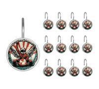 12 Pack Shower Curtain Hooks for Bathroom, Decorative Stainless Steel Rings Hooks for Shower Window Rods Curtains - Racer in a Victory Pose with Checkered Flag