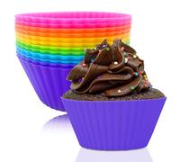 12 Pack Silicone Muffin Cases, Round Reusable Silicone Baking Cups, Non-Stick Coated Cupcake Baking Cups, Muffin Moulds for Cakes, Cream and Pudding, Multicoloured