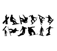 12 Pack Snowboarder Silhouette Stickers - Waterproof Decals - Peel & Stick - Easy to Apply - Fun Gifts, Party Bags, Laptops, Cars, Water Bottles (Black, 8cm (3.1") Tall)