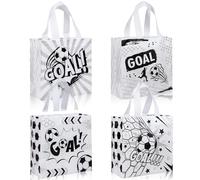 12 Pack Soccer Goodie Bags with Handles - Reusable Non-Woven Soccer Snack Bags for Team, Football Gift Bag for Sports Birthday Party, Soccers Treat Bag & Party Favors - 4 Unique Designs