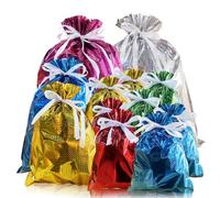 12 Pack Solid Color Foil Gift Bag Multipack Drawstring Gift Bags,4 Size Shimmer Wrapping Bags,Jumbo Xmas Bag,Reusable Large Christmas Foil BagsGift Wrapping Bagfor Presents Birthday Wedding Party