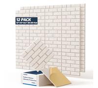 12 Pack soundproof wall panels, Self adhesive square sound proofing panels, 12"×12"×0.4" high-density Brick Acoustic wall panels, non-toxic waterproof flame-retardant, living rooms, and wall surfaces.