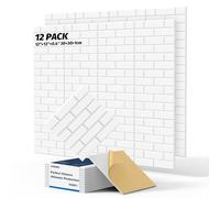 12 Pack soundproof wall panels, Self adhesive square sound proofing panels, 12"×12"×0.4" high-density Brick Acoustic wall panels, non-toxic waterproof flame-retardant, living rooms. (White)