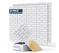 12 Pack soundproof wall panels, Self adhesive square sound proofing panels, 12"×12"×0.4" high-density Brick Acoustic wall panels, non-toxic waterproof flame-retardant, living rooms, and wall surfaces.