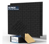 12 Pack soundproof wall panels, Self adhesive square sound proofing panels, 12"×12"×0.4" high-density Brick Acoustic wall panels, non-toxic waterproof flame-retardant, living rooms, and wall surfaces.