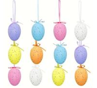 12 Pack Spotted Plastic Easter Eggs 6cm for Spring Decorating Set Hand-Painted Yellow Plastic for Home Church School Party Basket Display