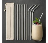 12-Pack Stainless Steel Straws - Reusable Metal Drinking Straws with 2 Cleaning Brushes - Ideal for Smoothies, Milkshakes, Cocktails, and Hot Beverages