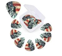 12 Pack Statue Liberty American Flag Guitar Picks with Organizer Storage Box, 3 Different Thickness Celluloid Guitar Pick Abstract Art Pics Plectrum for Acoustic Electric Guitar, Ukulele, Bass