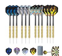 12 Pack Steel Tip Darts Set, Prefessional Metal Tip Darts with 1 Dart Sharpener 4 Color Premium Shafts, PET Flights for Beginner or Professional