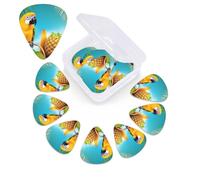 12 Pack Summer Parrot Pineapple Birds Guitar Picks with Organizer Storage Box, 3 Different Thickness Celluloid Guitar Pick Abstract Art Pics Plectrum for Acoustic Electric Guitar, Ukulele, Bass