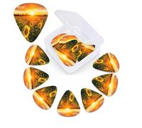 12 Pack Sunflower Field Sunset Guitar Picks with Organizer Storage Box, 3 Different Thickness Celluloid Plectrums for Acoustic Guitar, Bass, Ukulele, Includes 0.46mm, 0.71mm, 0.96mm
