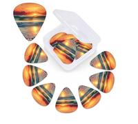 12 Pack Sunset Seaside Guitar Picks with Organizer Storage Box, 3 Different Thickness Celluloid Guitar Pick Abstract Art Pics Plectrum for Acoustic Electric Guitar, Ukulele, Bass