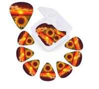 12 Pack Sunset Sunflower Guitar Picks with Organizer Storage Box, 3 Different Thickness Celluloid Guitar Pick Abstract Art Pics Plectrum for Acoustic Electric Guitar, Ukulele, Bass