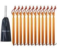 12 Pack Tent Stakes, 7075 Ground Metal Camping Aluminum Tent Pegs, Lightweight Tent Stakes Heavy Duty Spikes Camping Accessories, Orange