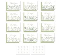 12 Pack Thank You Cards Multipack with Envelopes & Stickers Stylish Green Floral Kraft Envelopes & Cards, Paper for Gifting Needs (Card 7.87×5.91 Inch, Envelope 6.30×4.33 Inch)