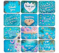 12 Pack Thank You Image Pattern Empty Rectangular Metal Storage Organizer Tins Gift Boxes with Hinged Lids, 115 x 85 x 22 mm